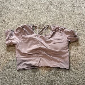 HALARA Pink Ruffled Backless Crop Blouse